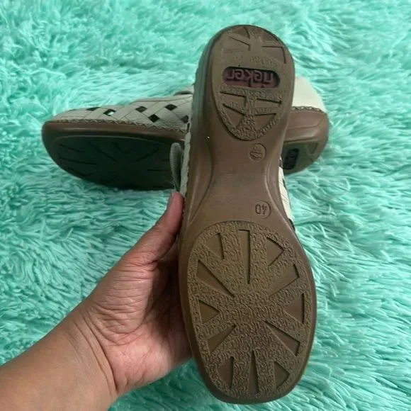 RIEKER Antistress Basketweave White Leather Comfort Mary Janes Sz 40 - Picture 5 of 6